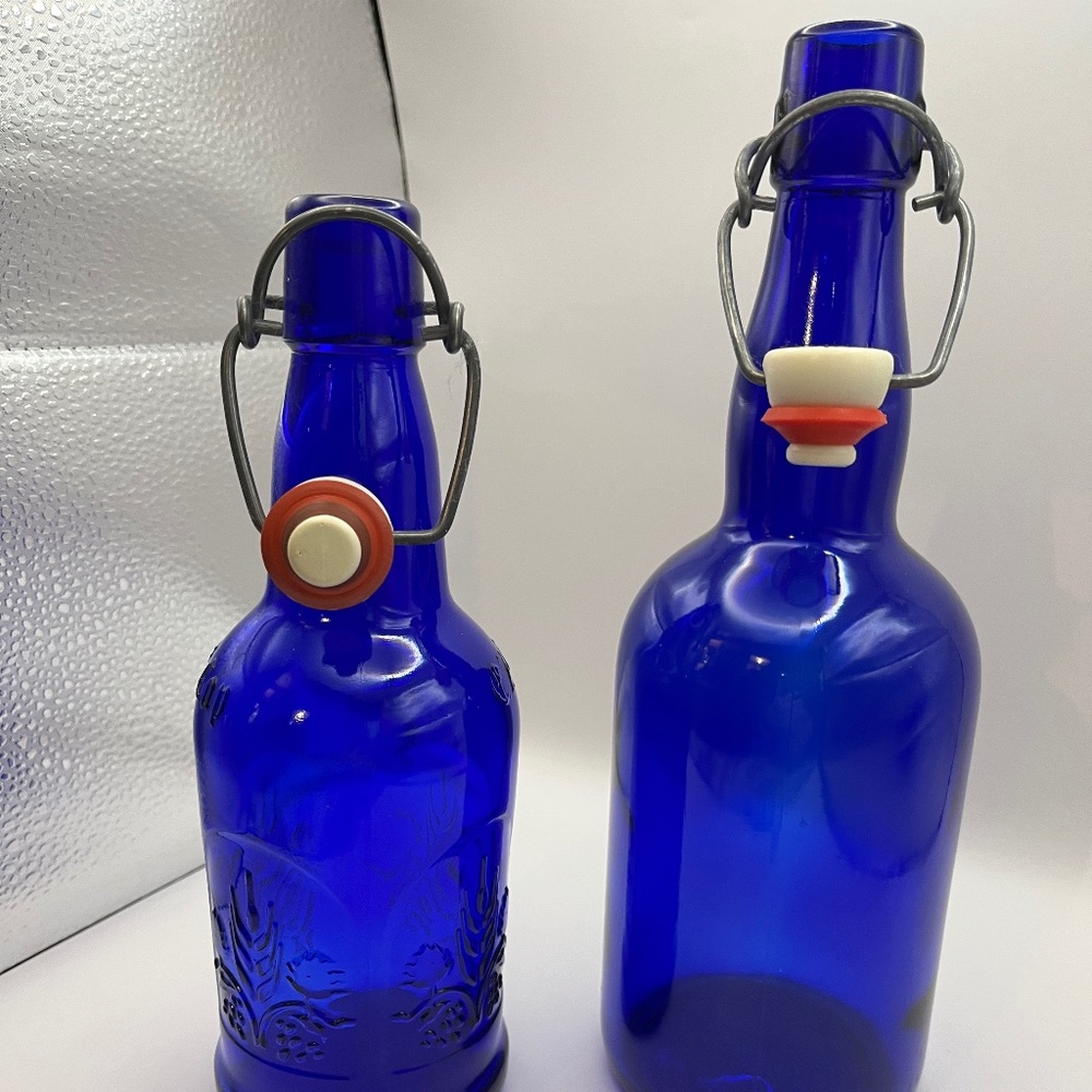 2 COBALT bottles with STOPPERS